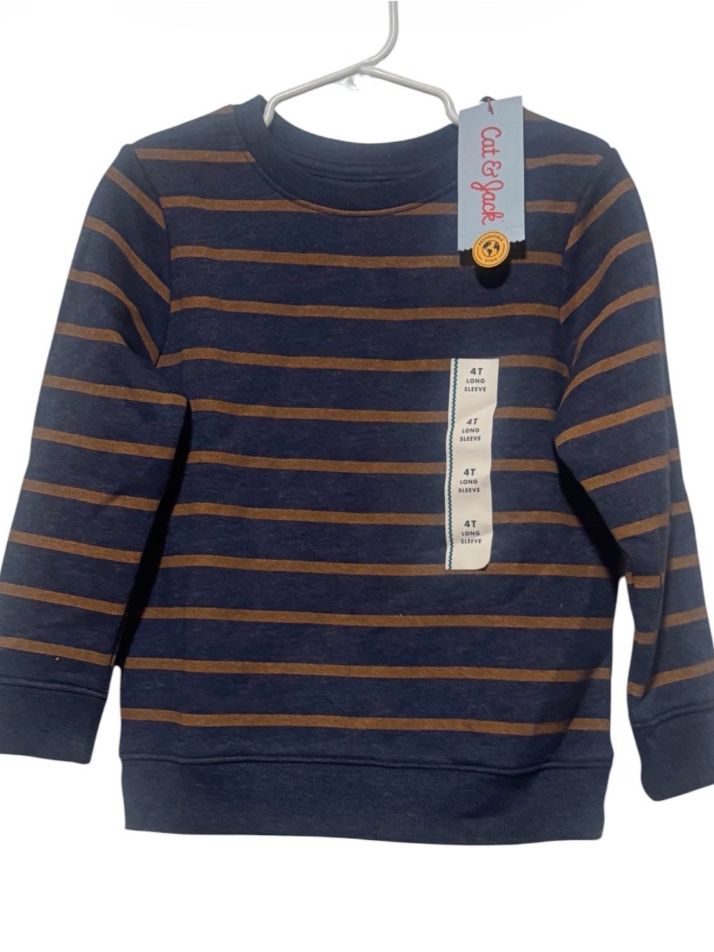 Cat & Jack Navy and Brown Striped Long Sleeve Sweatshirt
